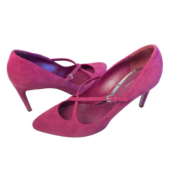 Sebastian Milano Pink Fuchsia Suede Pumps Shoes Crisscross Buckle Strap 8.5B - Picture 2 of 9